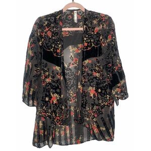 Urban Outfitters black Velvet floral Burnout Kimono Lagenlook Boho OS whimsygoth
